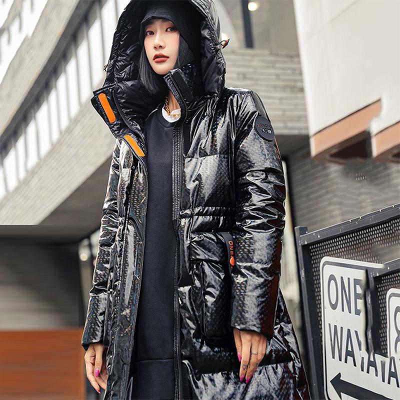 Women's Winter Korean Style Loose Quilted Coat Warm Stand-up Collar Down Jacket Women's Bright Face Long Down Jacket