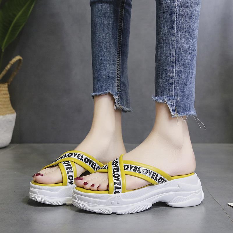 Slippers female lazy wear wild sandals summer muffin thick bottom slope with increased sandals