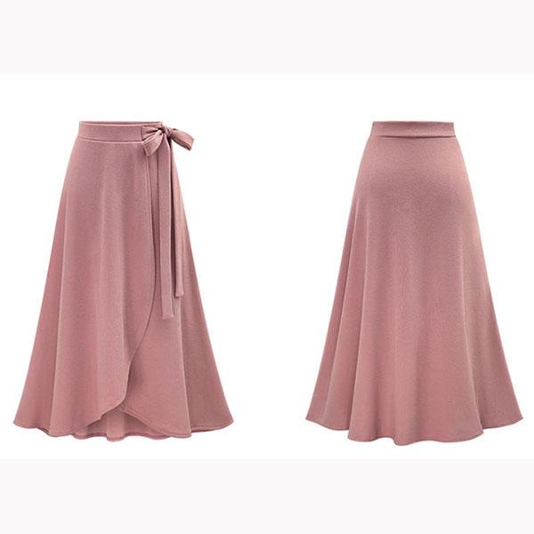 Bow Tie Irregular Large Hem Skirt Women's Large Size High Waist Slit Skirt Solid Color Slim A-line Skirt