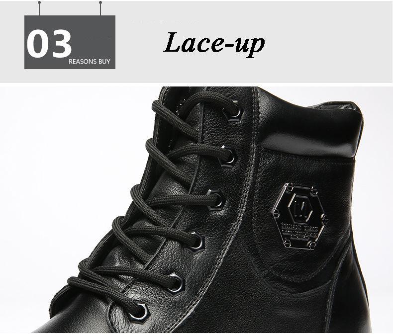 Winter Men's Martin Boots Plus Velvet Warm Snow Boots Genuine Leather Wool Inner Military Boots