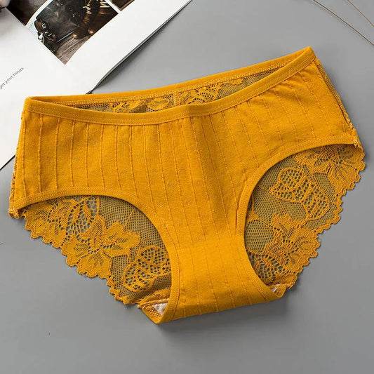 4 Pairs of Women's Cotton Korean Underwear Antibacterial Seamless Breathable Sexy Underwear Lace Mid-waist Ladies Panties