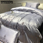 Luxury Satin Egyptian Cotton Bedding Set Solid Color Striped Duvet Cover Flat Sheet King