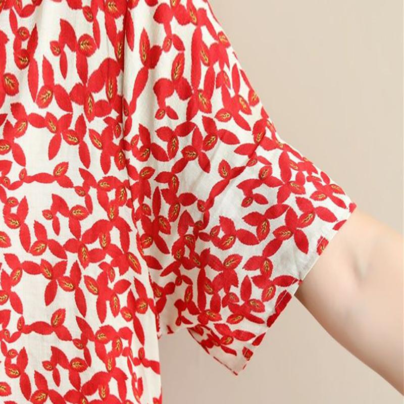 Summer Literary Plus Size Loose and Thin Floral Short-sleeved Dress Women's All-match Printed Mid-length Dress