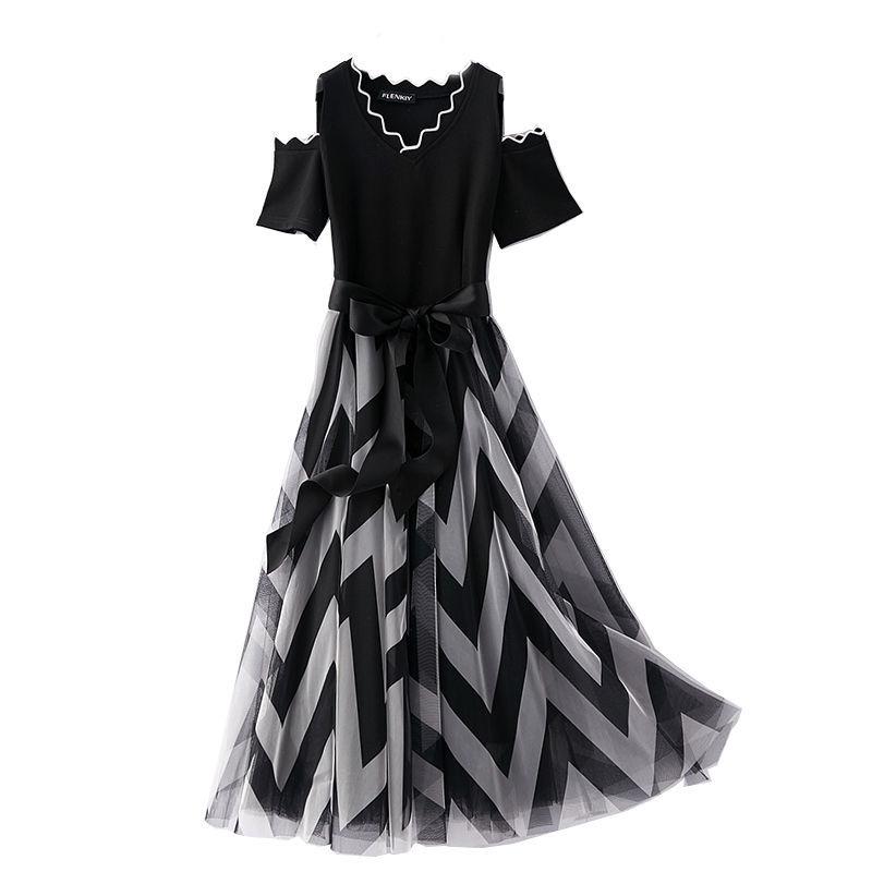 L-XXXL Women's Summer Dress Chiffon Veil Short Sleeve V-Neck Printing Mid-length Daily Wear