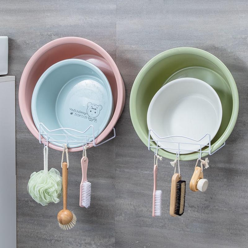 2PCS Washbasin Rack Put Basin Storage Rack Nail-free Towel Rack Dormitory Household Kitchen Bathroom Wall Hanging Rack Drain Basket Pot Cover Rack