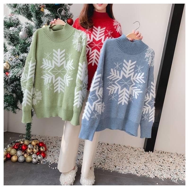 High Neck Sweater Women Thick Warm Autumn and Winter Loose Wild Sweater Christmas Day Wear