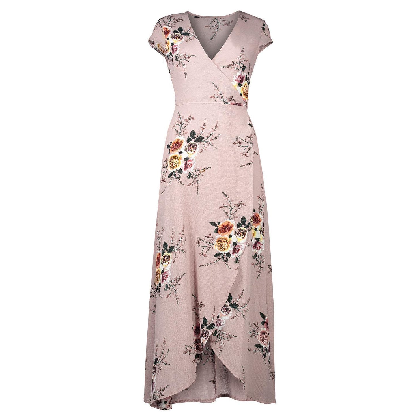 Women Sexy V-neck Printed Chiffon Sexy Split Beach Beach Holiday Casual Dress