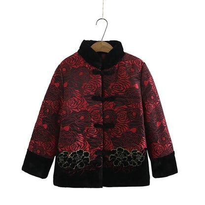 Winter Warm Jacket for Middle-aged and Elderly People Plus Velvet Padded Cotton-padded Jacket, Mother's Velvet Printed Cotton-padded Jacket