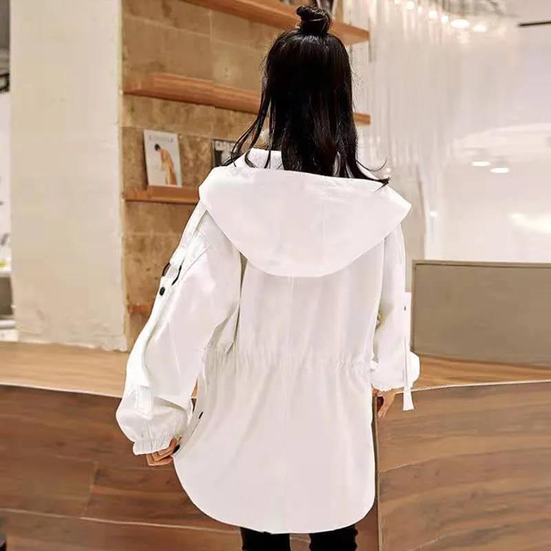 Workwear Windbreaker Women's Mid-length Hooded Loose Jacket with Adjustable Drawstring Women's Warm Short Hooded Jacket