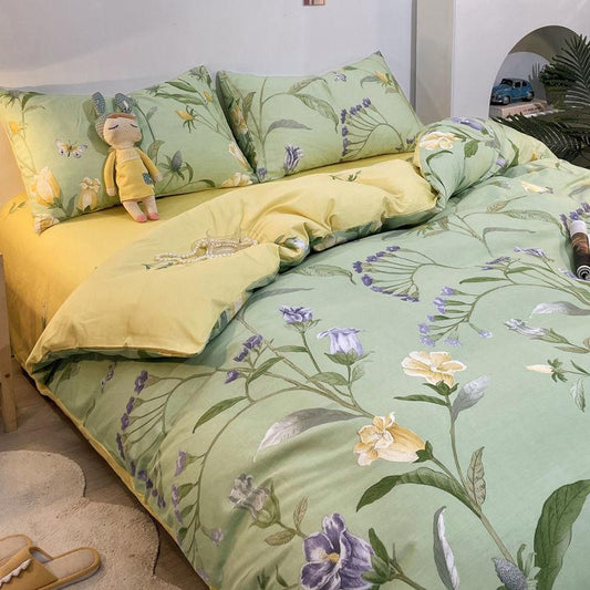 Four-piece Bed Cotton Nordic Style Quilt Cover Cotton Bed Linen Quilt Cover Pillowcase Set Household Bedding