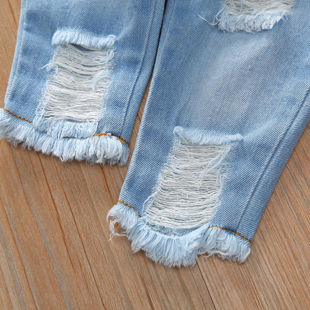 Toddler Baby Girl Clothes Off Shoulder Sunflower Print Tops Ripped Denim Pants Headband 3Pcs Outfits