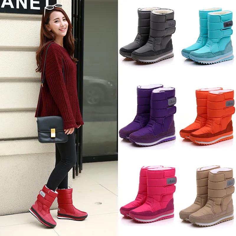Winter Flat-bottomed Ski Boots In The Tube Thickened Women's Non-slip and Waterproof Snow Boots Plus Velvet Warm Outdoor Boots