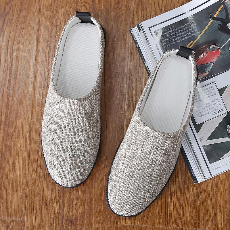 Lazy Shoes Trend Linen Canvas Shoes Men's Half Slippers Spring and Summer Casual Shoes