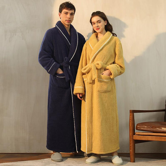 Long Pajamas for Women and Men Autumn Winter Velvet Warm Pyjamas Loose Casual Bathrobe with Belt Solid Color Long Sleeve Home Wear Plus Size Sleepwear