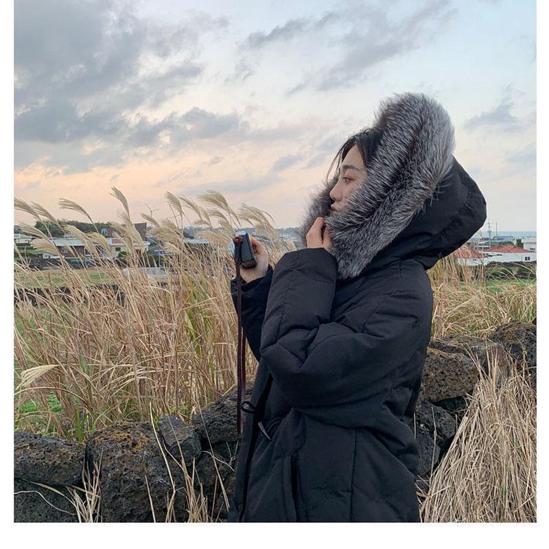 White Duck Down Embroidered Down Jacket Women's Horn Button Long Fur Collar Thick Winter Jacket