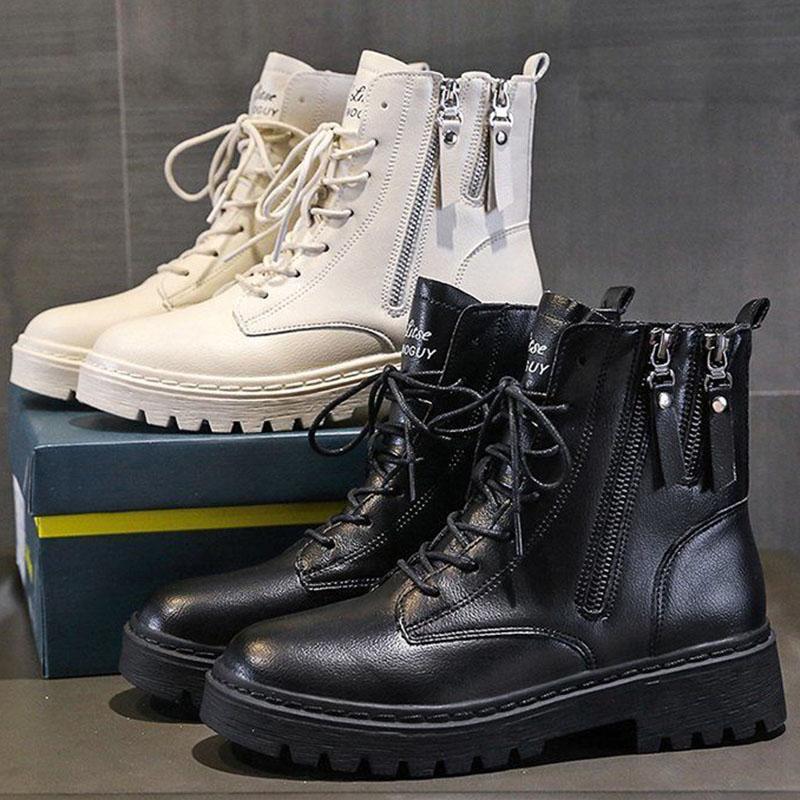 Woman Leather Ankle Boots Lace Up Shoes Woman Short Autumn Winter  Martin boots Platform Heels Working Boots Footwear