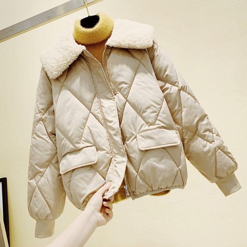 2021 New Prismatic Lattice Lamb Wool Cotton Jacket Women Thick Winter Small Quilted Jacket Short Students