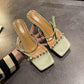 Crystal Heel Slippers Women's Summer Wear Fashion 2 Thick Heel Transparent Sandals