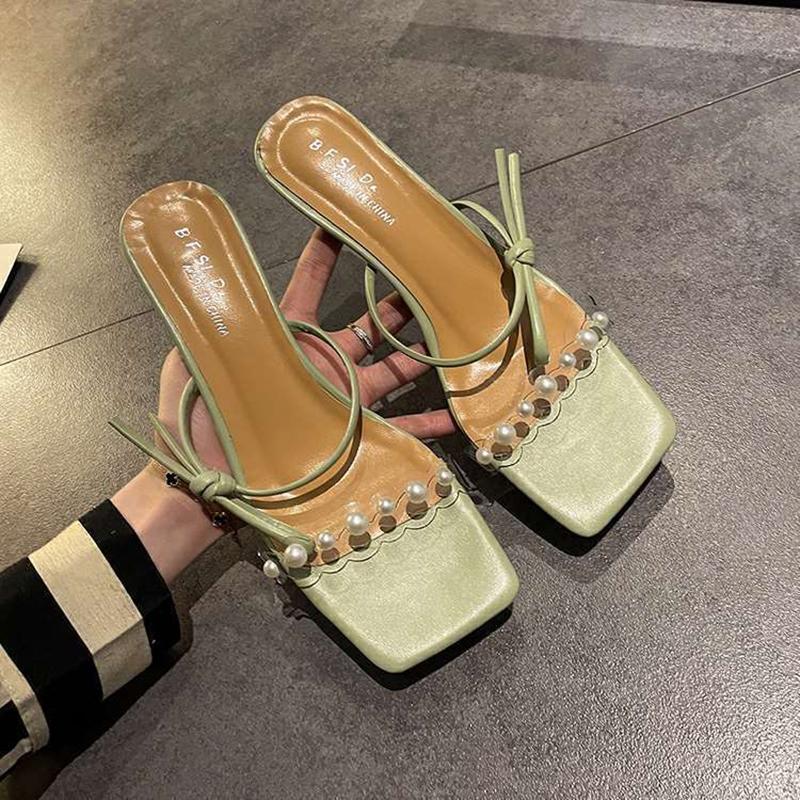 Crystal Heel Slippers Women's Summer Wear Fashion 2 Thick Heel Transparent Sandals