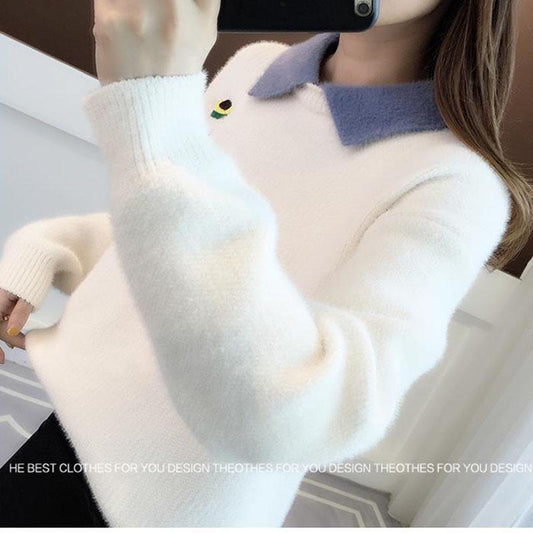 Autumn and Winter Loose Sweater Mink Velvet Knitted Jacket Fashion Simple Young Women's Top
