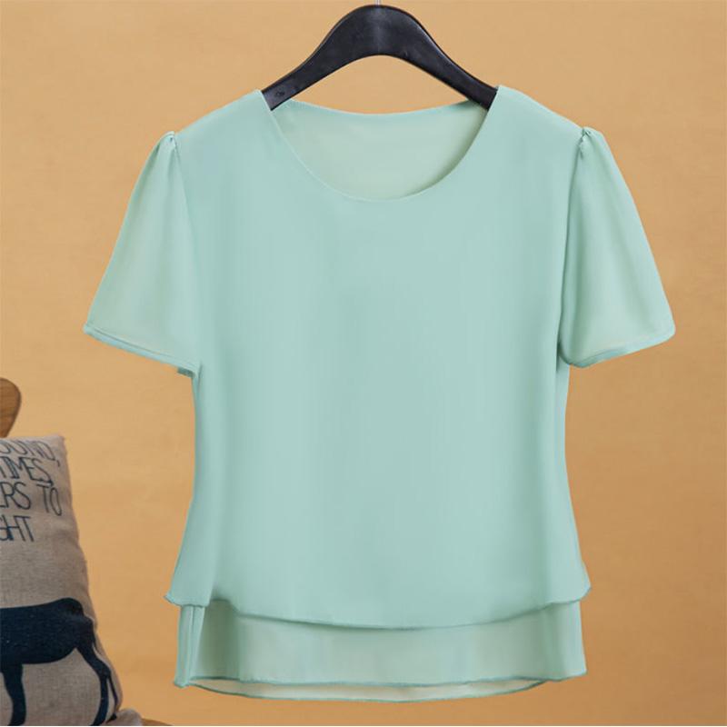 Ice Silk Solid Color Oversized Loose Large Size Chiffon Shirt Mommy Short Sleeve Thin Shirt