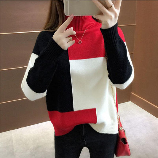 Autumn and Winter Casual Sweater High Neck Knitted Bottoming Shirt Loose Plus Size Women's Top