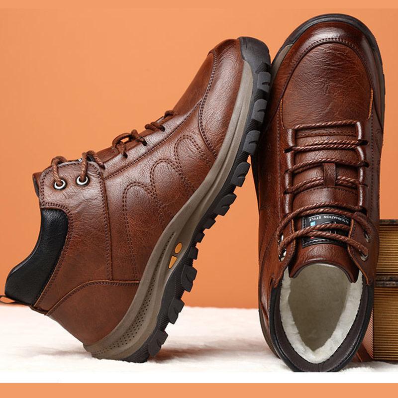 Mountaineering Men's Shoes Winter Plus Velvet Warm Outdoor Sports and Leisure Leather Boots Non-slip Travel Shoes