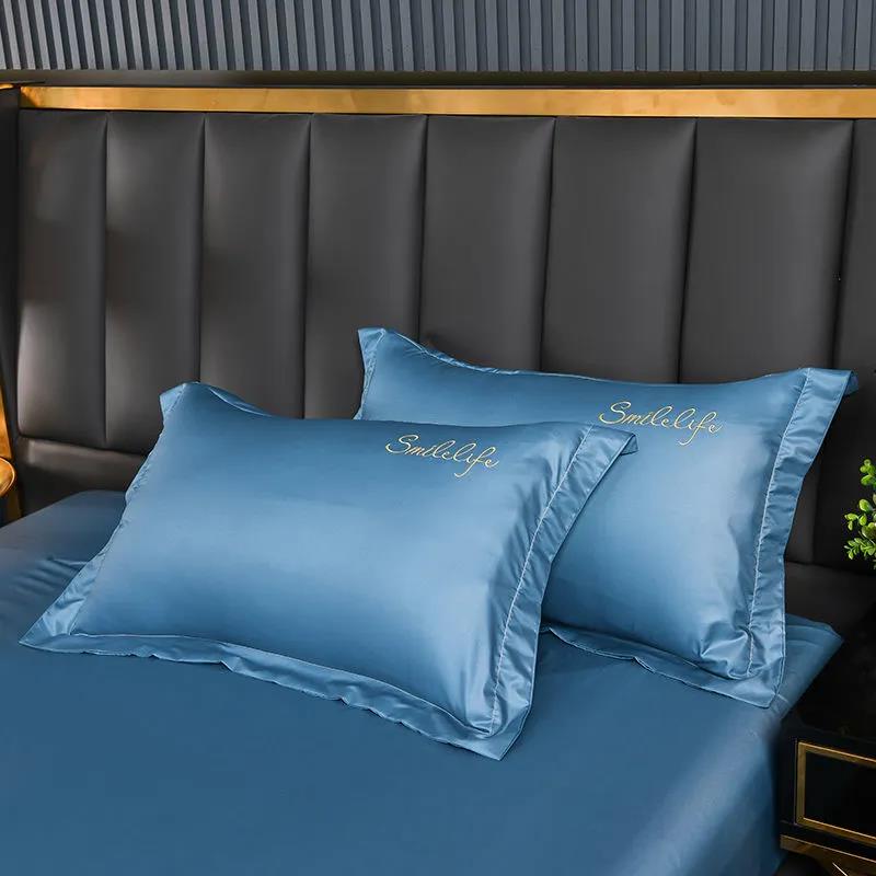 Pillowcase Summer Cool Ice Silk Pillow Cover Embroidered Solid Color Washed Ice Silk Pillow Cover Two Pack 4874cm