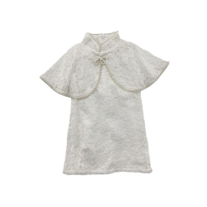 Summer Kids Dresses for Girls Little Girls Clothes Party Birthday Toddler Children Lace Princess Costume Pure Color Pearl Shawl Cheongsam Hanfu