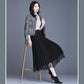Wear on Both Sides Golden Velvet Yarn Printed Lace Skirt Woman's Mid-length Elastic Waist Pleated Skirt School Work Travel