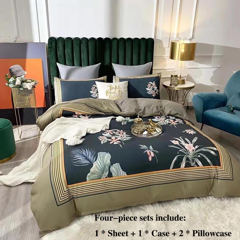 Thickened Grinding Long Velvet Wool Twill Four-piece Printing Palace Wind Cotton Is Sleeled Bed Single Tribute Cotton Home Bed Set 1.8 M 2 Meter Bed