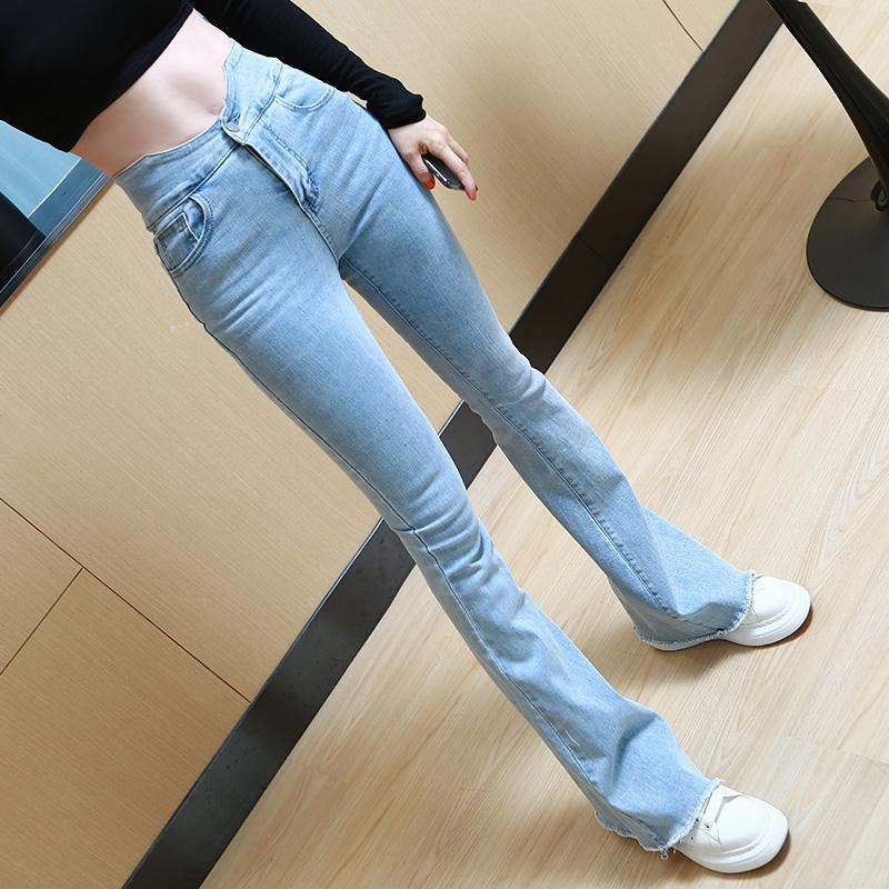 Personality V-waist Light-colored Flared Jeans Women Spring and Autumn Korean Style High-waisted Abdomen and Hip Elastic Trousers