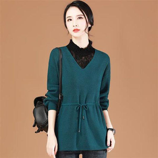 Autumn and Winter Half High Neck Waist Sweater Mid-length Knitted Casual Bottoming Shirt Fashion Simple Female Top