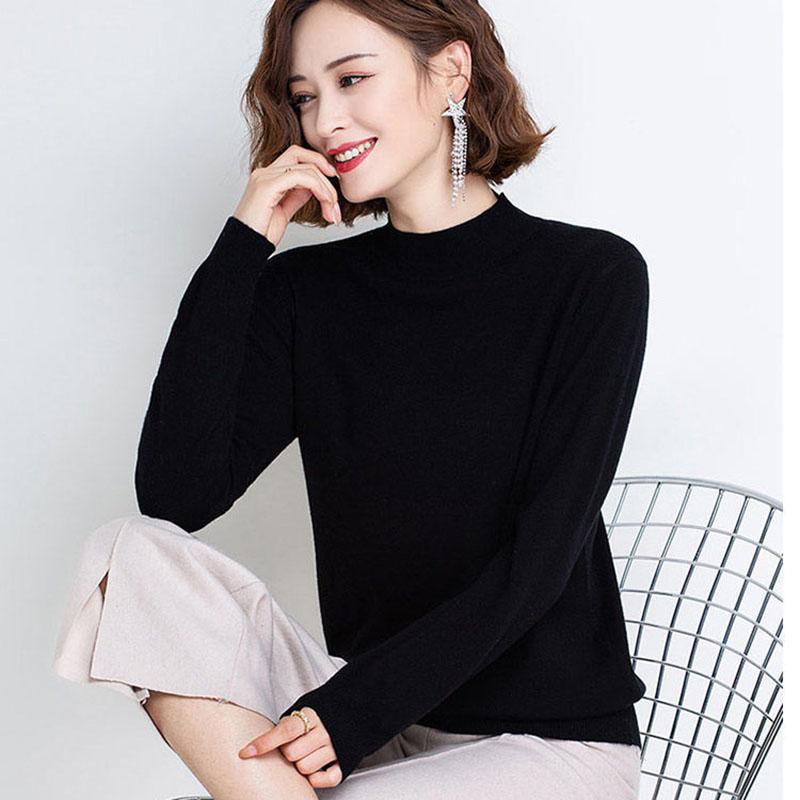 Autumn and Winter Loose Wild Cardigan Half High Neck Large Size Knitted Sweater Solid Color Comfortable Female Bottoming Shirt