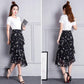 Chiffon Skirt Women's Spring and Summer Mid-length Floral Skirt High Waist Ruffled Skirt