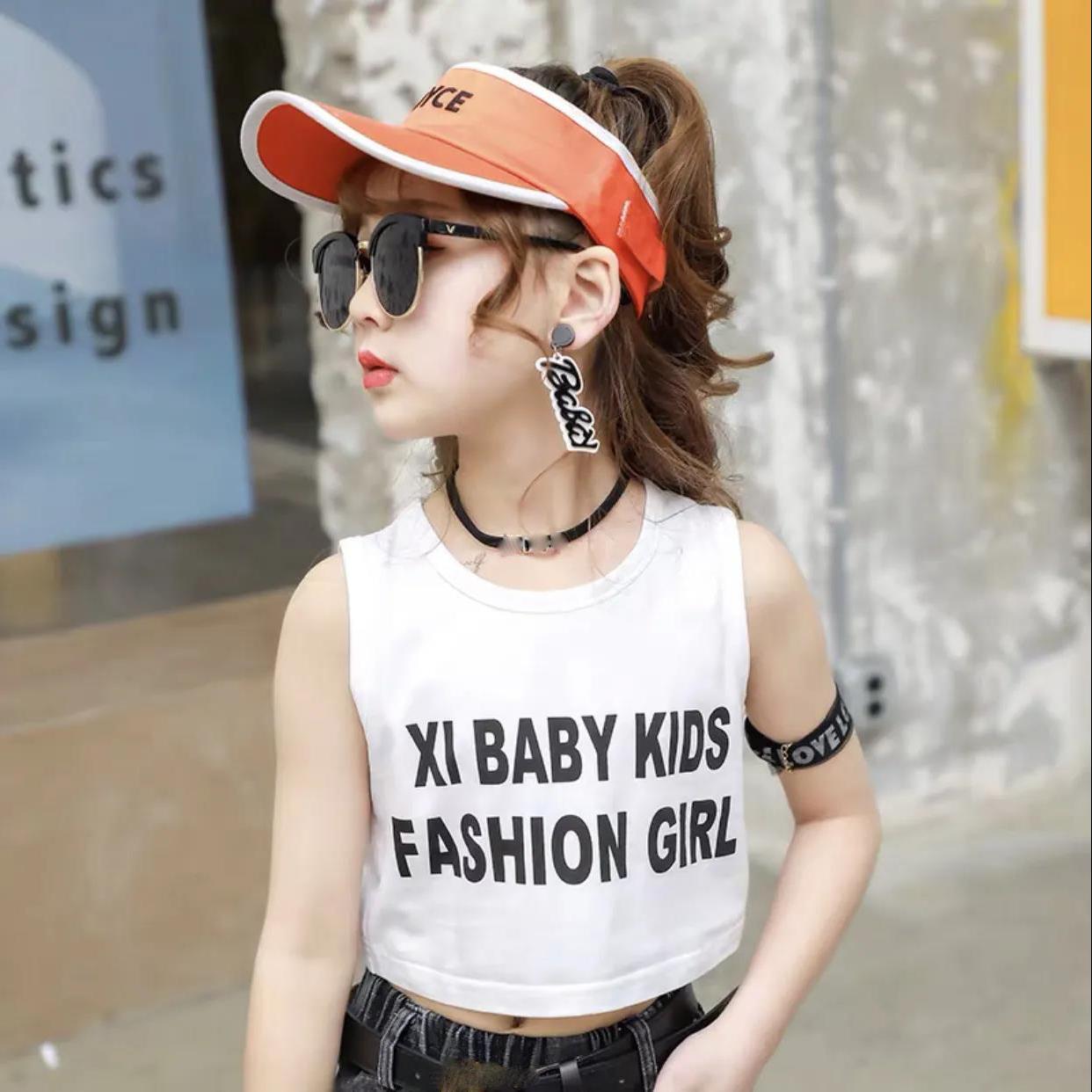 Summer Kids Cute Printing Letter Vest Sleeveless Tops Korean Style O-neck Loose Vest for Children Girls