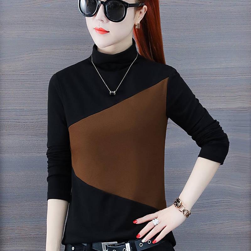 Women's contrast Slim Sweater Thick Winter Female Velvet Turtleneck Pullovers Long Sleeve Warm