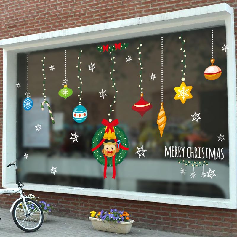 Double-sided Christmas ball ornaments glass window storefront removable wall stickers