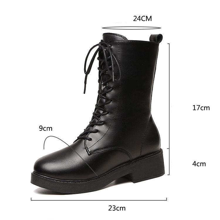 Women's Boots Winter Shoes Black Leather Fur Boots Plush Warm Ankle Booties Platform Chunky Boots Fashion Designer