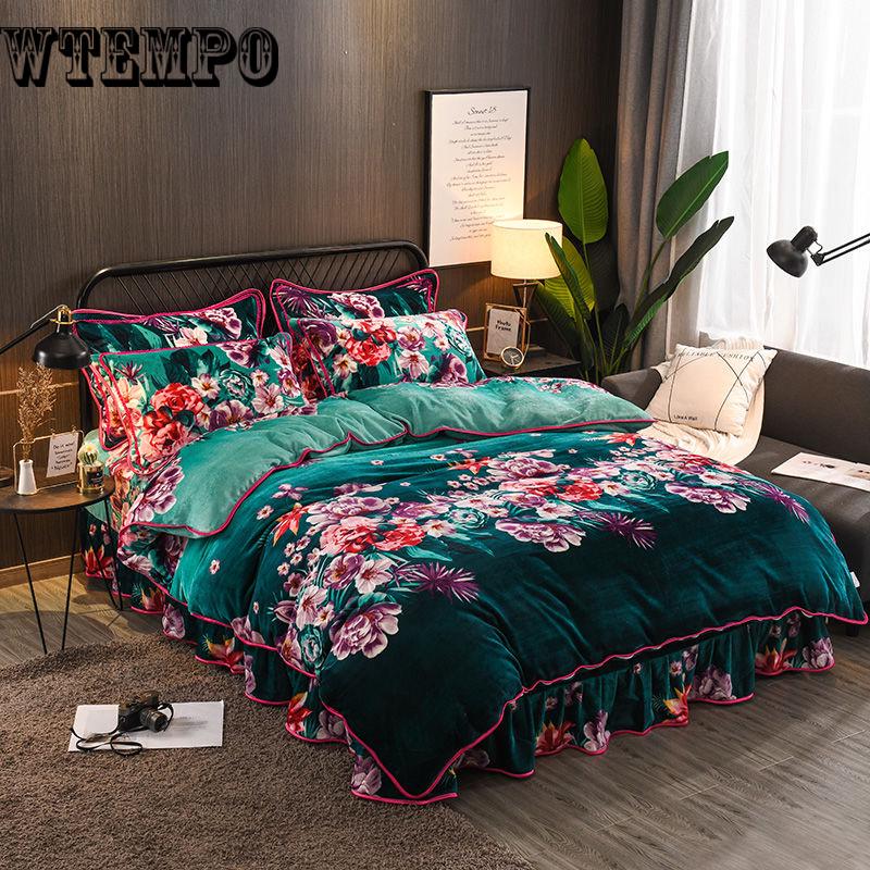 4 Pcs Bedding Set Duvet Cover Set PillowCase Bedclothes Flannel Velvet Crystal Velvet