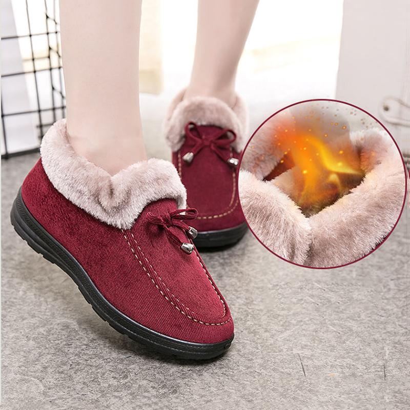 Winter Cotton Shoes Ladies Thick Warm Cotton Shoes Flat Bottom Plus Velvet Mother Shoes Plus Velvet Cotton Boots A Pedal Lazy Shoes