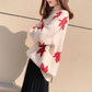 Autumn and Winter Knitted Maple Leaves Pattern Sweater Thickened Round Neck Loose Sweater