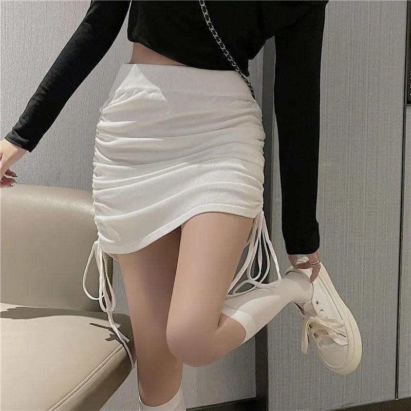 High Waist Drawstring Hip Skirt Sexy Pleated Mini Skirt Spring and Summer All-match Casual Thin Skirt