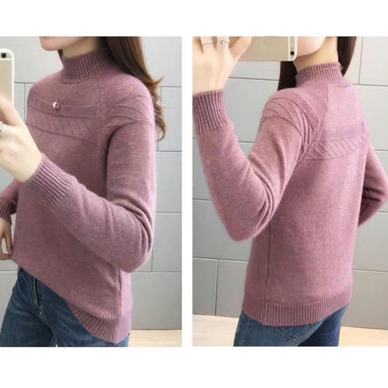 Fall/Winter Women Plus Velvet High-necked Sweater Short Thickened Warm Pullover Sweater Large Size Knit Jumper Bottoming Shirt