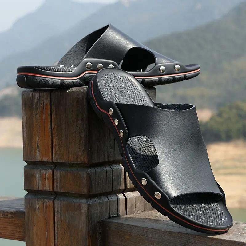 Men's Sandals and Slippers Men's Trend Non-slip Summer Slippers Cowhide Casual Slippers Men