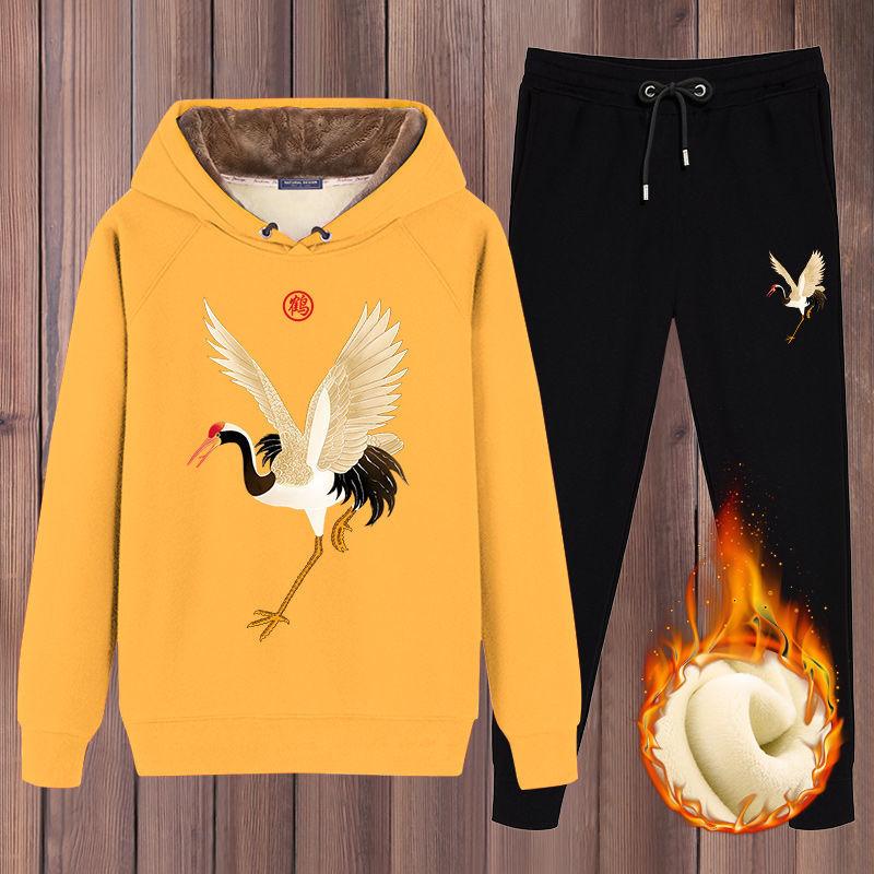 2pcs/set Autumn Winter Men's Sets Sportswear Thicken Fleece Lining Tracksuits 2 Piece Sets Men's Clothes Hoodies+Pants Sets Males Weatsuit Outfits