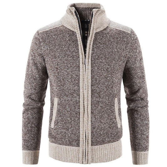 Men's Sweater Stitching Plus Fleece Warm Zipper Sweater Autumn and Winter Coat Loose Cardigan Sweater