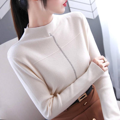 Knitwear Autumn Women's Loose Turtleneck Long Sleeve Sweater Wear Half Turtleneck Tops Wild Shirt