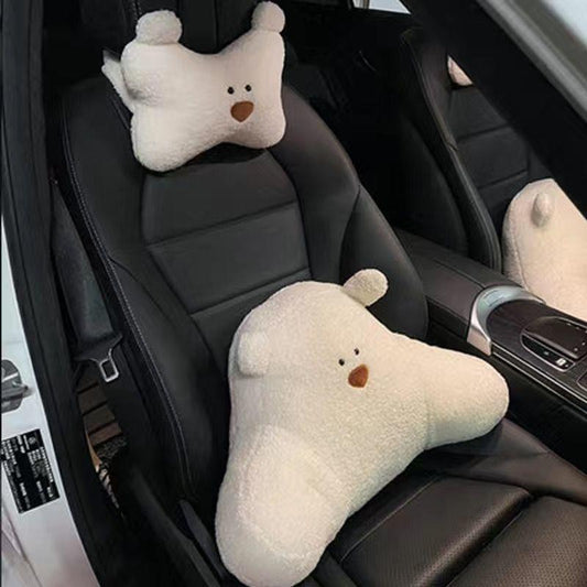 Cute Bear Car Neck Pillow and Lumbar Pillow Set Seat Support Pillow Breathable Relaxation  Artifact