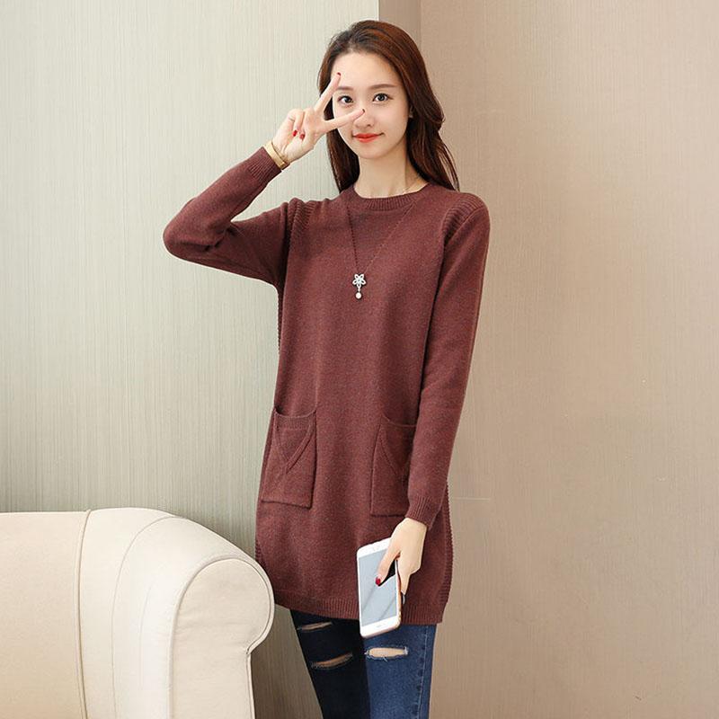 Autumn and Winter Thicker Loose Dress Mid-length Knitted Casual Bottoming Skirt Pure Color Simple Female Sweater Dress